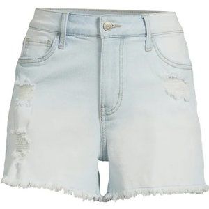 No Boundaries Mid Rise Fray Midi Denim Short, Size 11